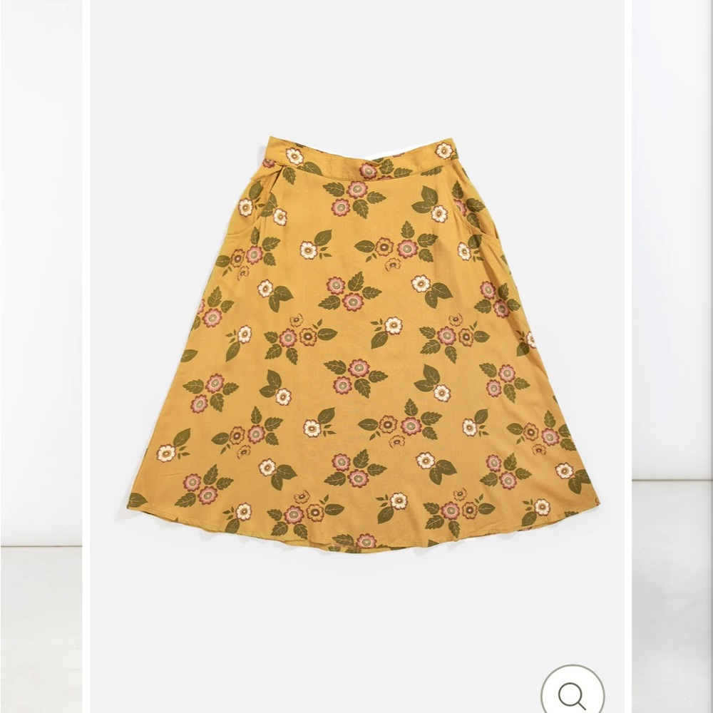 Floral Midi Skirt in Mustard Yellow
